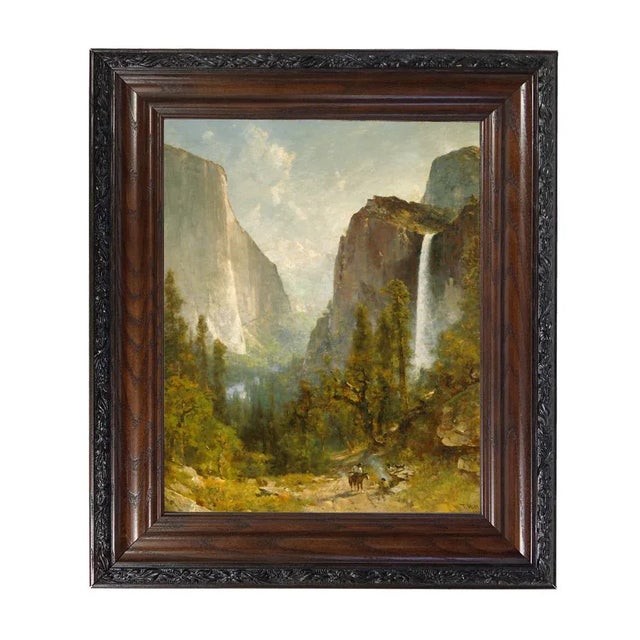 "Bridal Veil Falls Yosemite Landscape" Contemporary Reproduction Print on Canvas After Thomas Hill, Framed 15.5 x 18.5 For Sale - Image 4 of 4