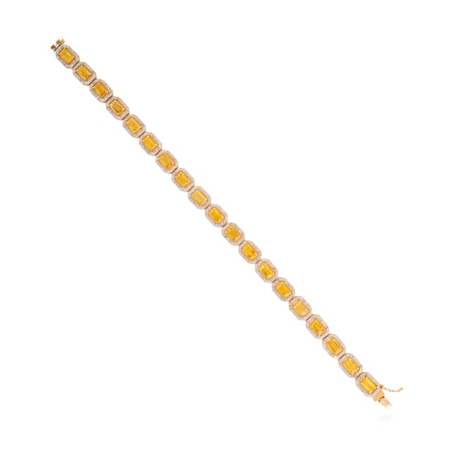 Late 20th Century 5.86Ct Octagon Yellow Sapphire & Halo Diamond Tennis Bracelet in 14k Gold For Sale - Image 5 of 13