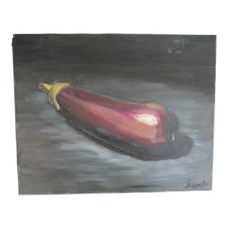 Vintage Acrylic Still Life Painting of an Eggplant For Sale