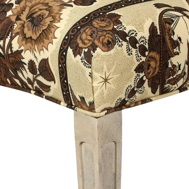 Floral Bench With Painted Wood Frame For Sale - Image 4 of 4
