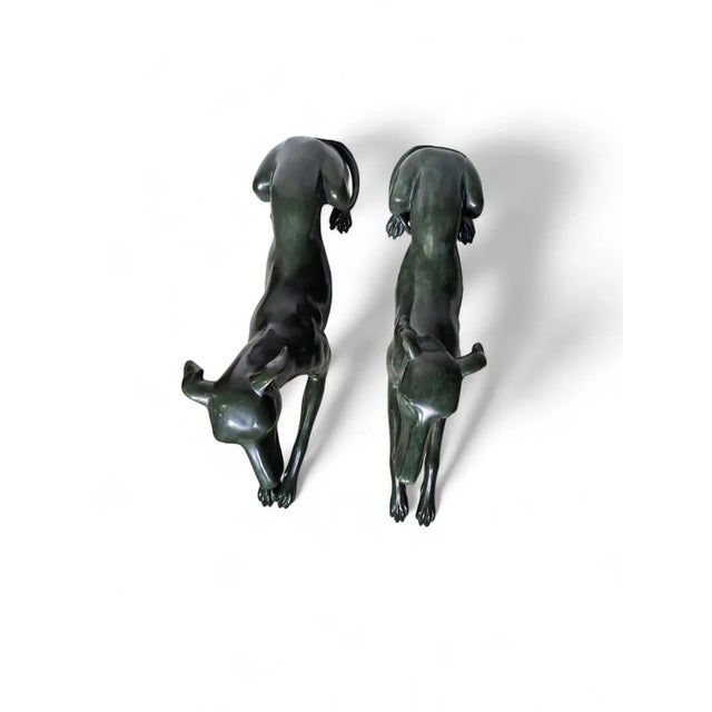 Italian Greyhound Statues in Green Patinated Bronze, 1950s, Set of 2 For Sale - Image 10 of 12