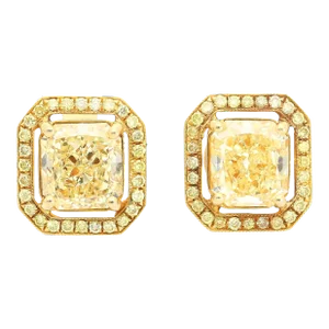 Gia Certified Natural 3 Carat Tw Fancy Yellow Diamond Radiant Cut Stud Earrings - 2 Pieces
