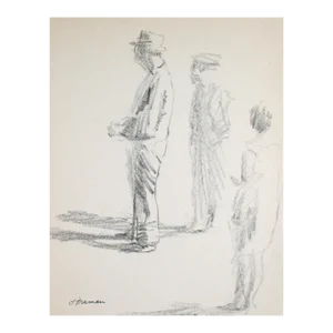 Figures in Late Afternoon Mid 20th Century Graphite