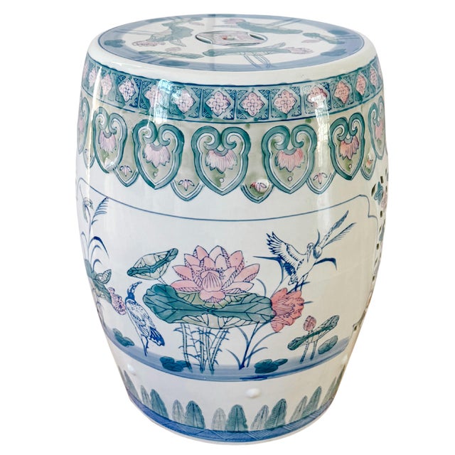 Mid 20th Century Mid 20th Century Chinese Ceramic Pink Lotus Garden Stool For Sale - Image 5 of 7