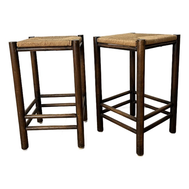 1970s Vintage Rush Seat Stools in the Style of Charlotte Perriand For Sale