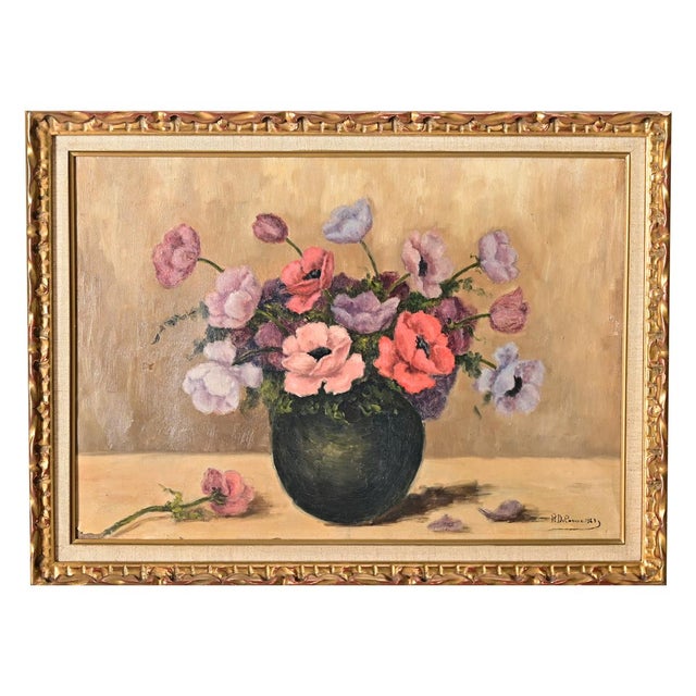 French Vintage Framed Floral Still Life For Sale - Image 9 of 9