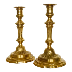 Mid 18th Century French Louis XIV Gilt Bronze Candlesticks-A Pair