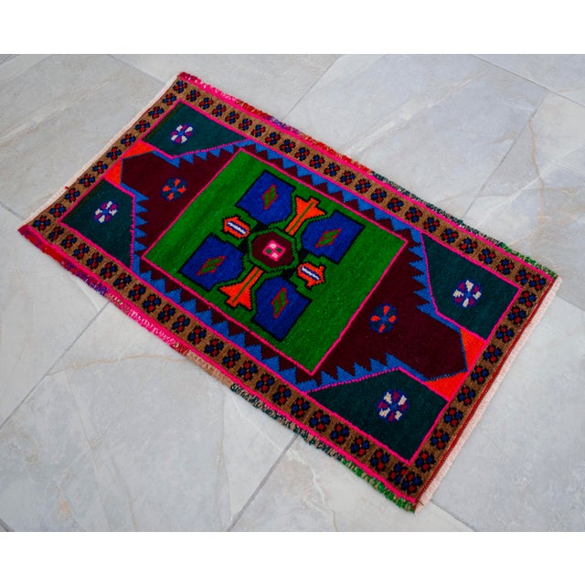 Hand Knotted Oushak Rug. Colorful Rug, Bath Mat, Kitchen Decor 1'7" X 2'9" For Sale - Image 11 of 14