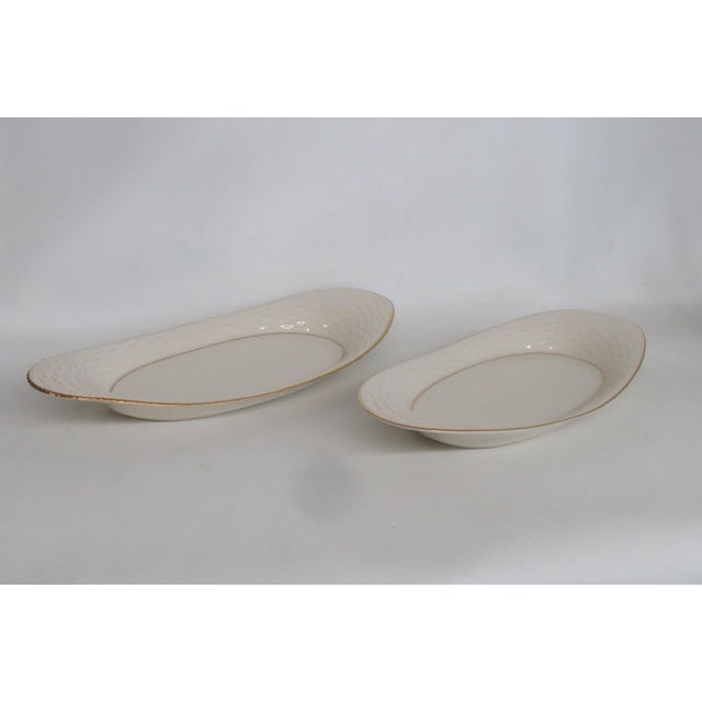 Mid 20th Century Lenox China Bread Tray Pair of 2 Porcelain Serving Platters With Gold Trim For Sale - Image 14 of 16