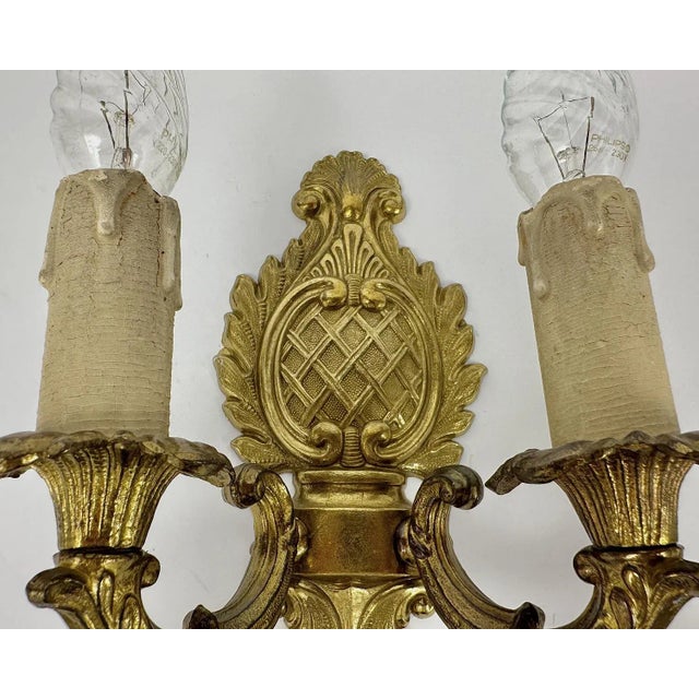Vintage Bronze Wall Sconces Double Armed Lighting Lamp, Set of 2 For Sale - Image 5 of 8