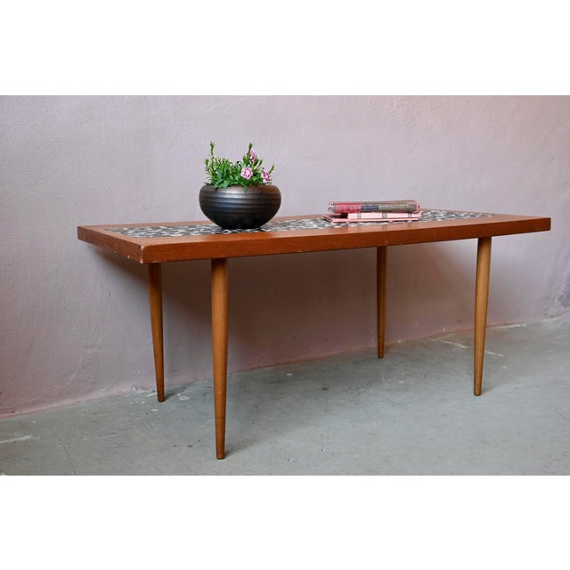 Coffee Table with Teak Spindle Base and Ceramic Mosaic, 1970s For Sale - Image 3 of 18