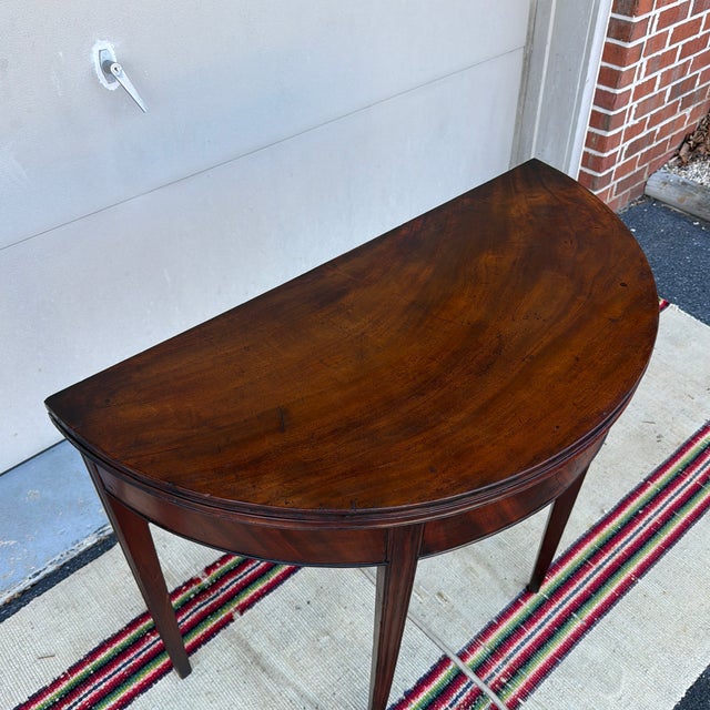Late 18th Century Antique Mahogany Hepplewhite Demilune Flip-Top Game Table, Philadelphia, Circa 1790s For Sale - Image 5 of 12