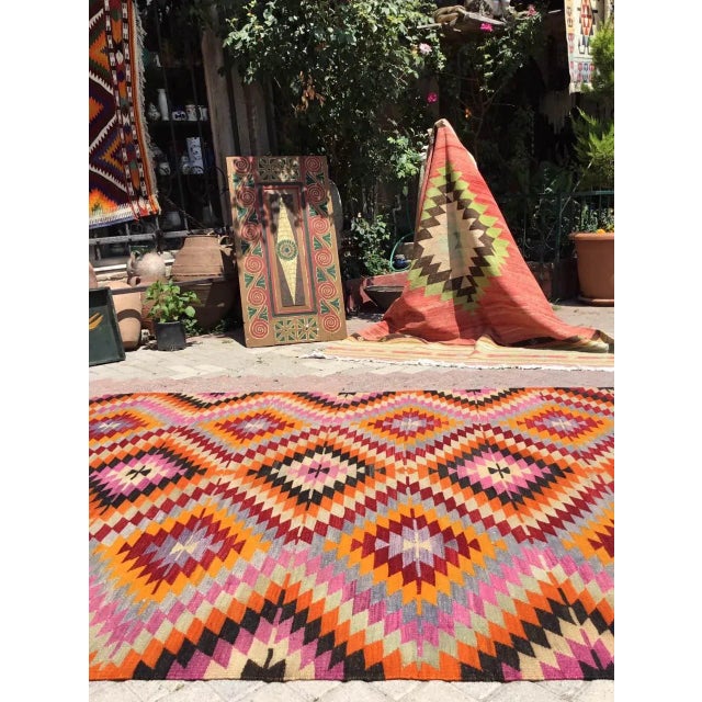 Boho Chic Vintage Turkish Kilim Rug - 71" X 111" For Sale - Image 3 of 10