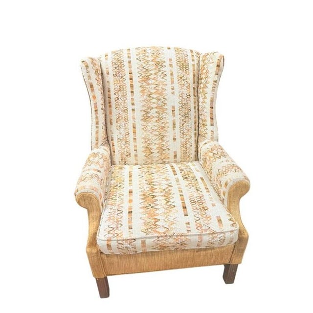 Yellow Accent Chair Wing Back Velvet Jacquard Stripe Stuart Funiture Company Asheboro Nc. Retro Kitsch Statement Piece Living Room Office For Sale - Image 8 of 12