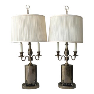 Mid Century French Empire Aged Brass Footed Table Lamps by Frederick Cooper For Sale