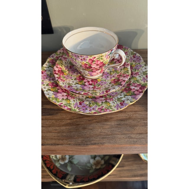 Mid 20th Century Royal Standard "Virginia Stock" Bone China Trio Tea Set - 3 Pieces For Sale - Image 5 of 7
