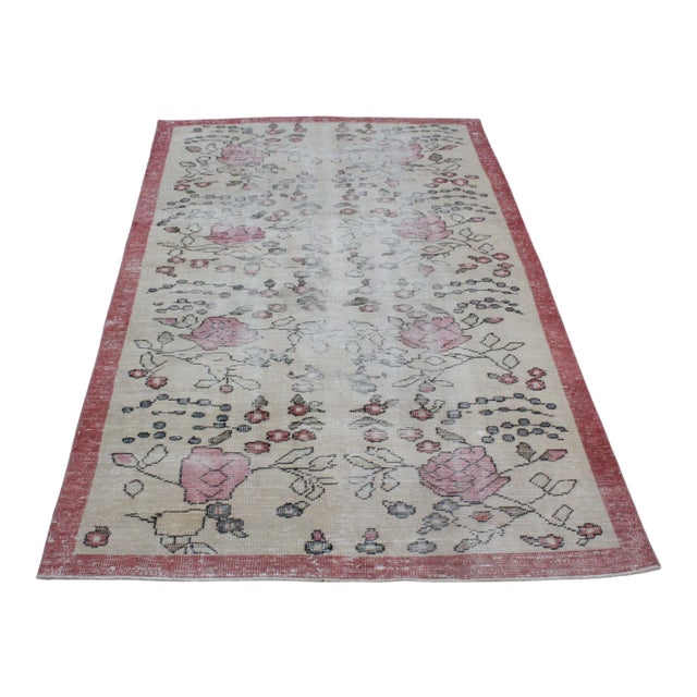 Floral Designed Vintage Turkish Area Rug - 57"x 94.5" For Sale