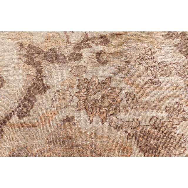 Antique Persian Sultanabad Beige and Brown Handwoven Wool Rug For Sale - Image 4 of 9