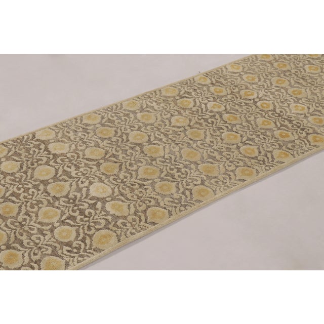 Contemporary Rug & Kilim’s Block Print Runner With Gold & Beige-Brown Geometric Pattern For Sale - Image 3 of 10