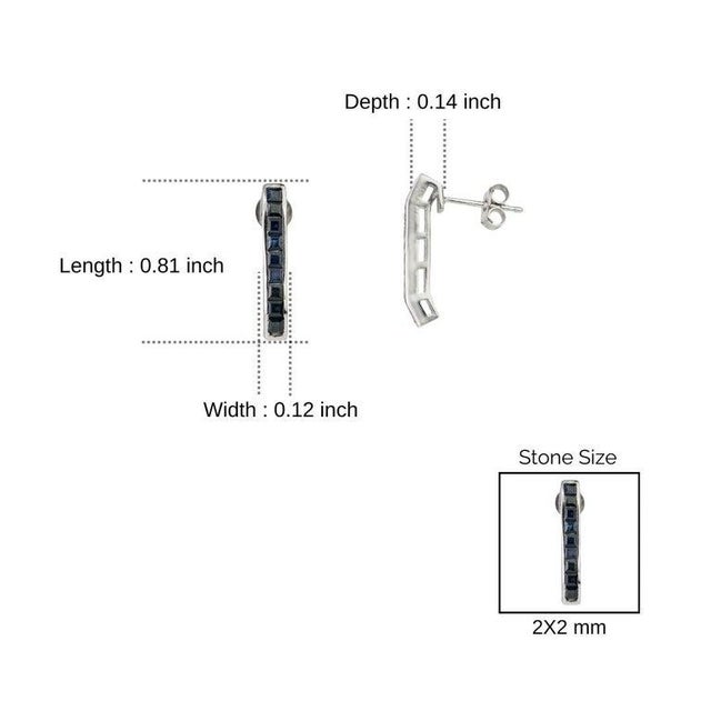 Princess-Cut Blue Sapphire September Birthstone Bar Stud Earrings- 2 Pieces For Sale - Image 9 of 11