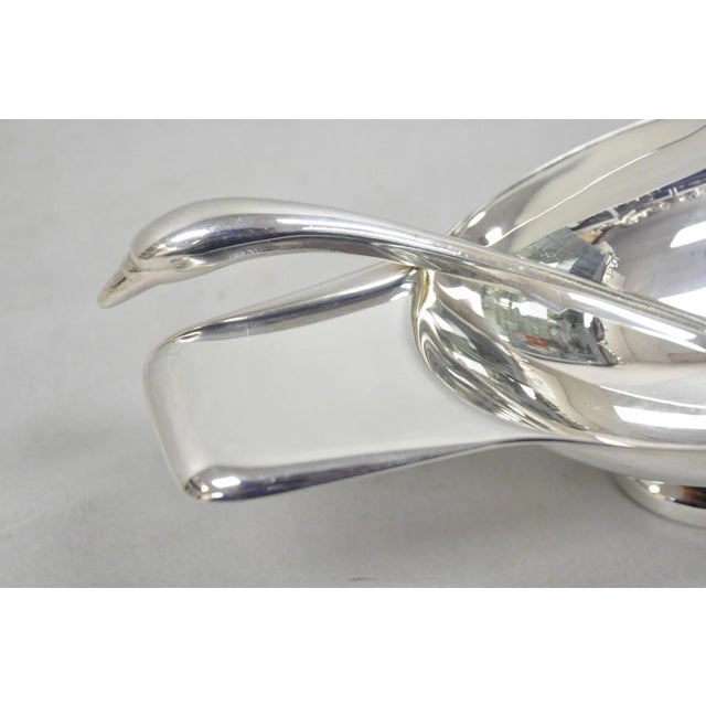 Christofle Mid 20th Century Christofle France Gallia Silver Plated Figural Gravy Sauce Boat W/ Swan Spoon For Sale - Image 4 of 11