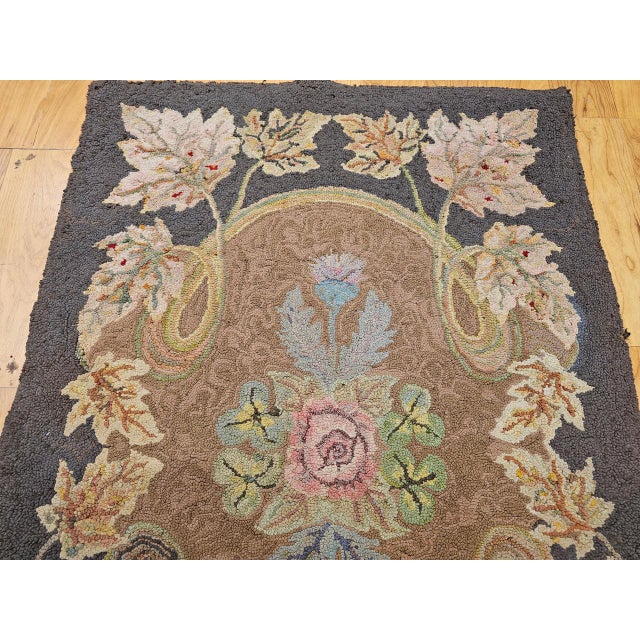 Vintage Hand-Hooked Rug, Floral Pattern, Wool & Cotton, American Folk Art, 3x4 For Sale - Image 10 of 16