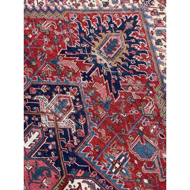1920's Antique Deep Red and Blue Coloring Rug 10 6 X 13 For Sale In Milwaukee - Image 6 of 13
