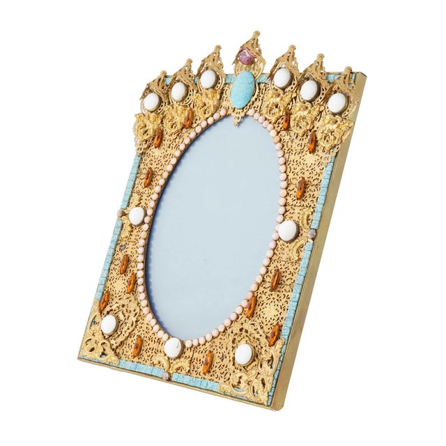 Traditional 19th Century Relief Design Gilded Brass Picture Frame Marked For Sale - Image 3 of 8