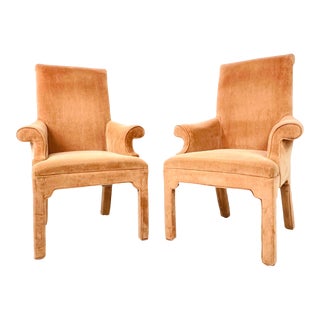 1970s Scrolled Rollback Parsons Armchairs in the Style of Milo Baughman - A Pair For Sale