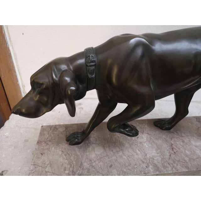 Rochard, Weimaraner Dog, 1950s, Bronze and Marble For Sale - Image 11 of 15