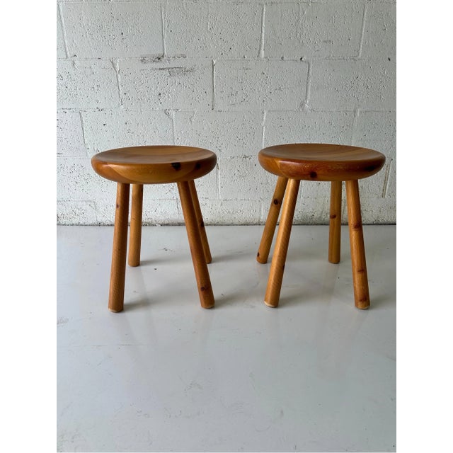 Charlotte Perriand Style Pine Stools - A Pair For Sale - Image 10 of 12