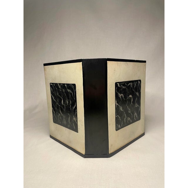 This octagonal shaped Italian hand painted tole cachepot pot strikes a modern contemporary tone. A hand painted faux...