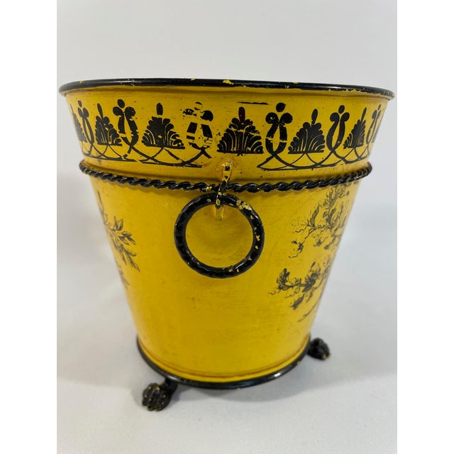 Metal Vintage Italian Tole Yellow Footed Cachepot Planter For Sale - Image 7 of 15