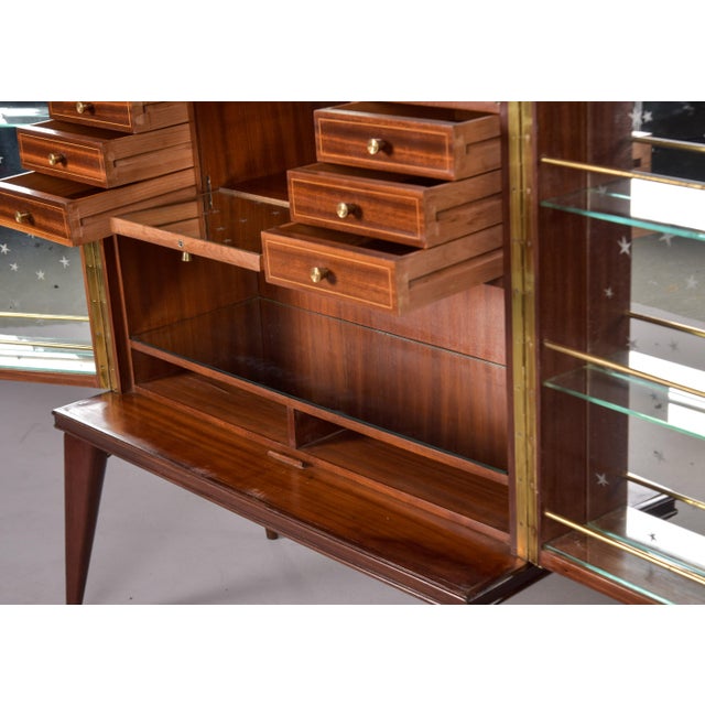 Tall Mid Century Italian Bar Cabinet With Yellow Glass Panels and Mirrored Interior For Sale In Detroit - Image 6 of 12