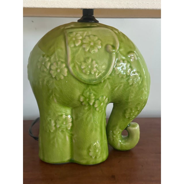 Green Whimsical Ceramic Elephant Lamp With Daisies For Sale - Image 8 of 8