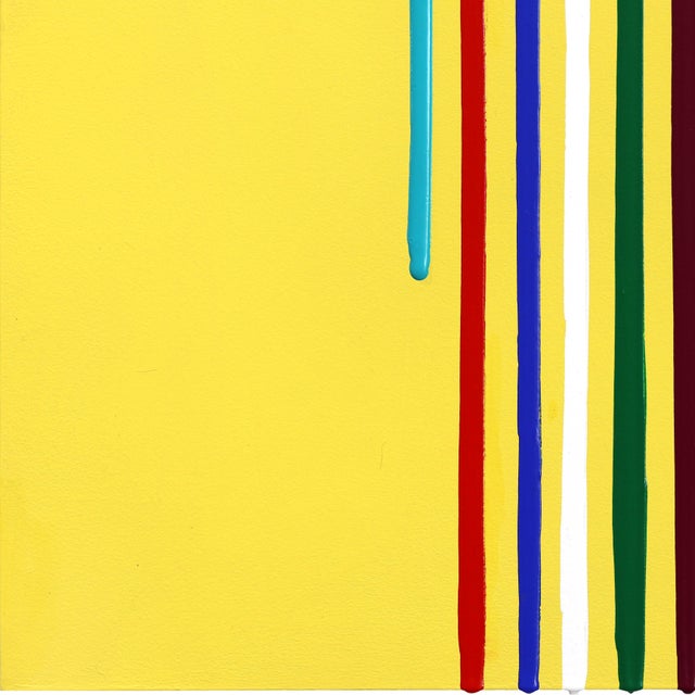 Yellow Yellow Drip II - Original Modern Yellow Abstract Acrylic and Aluminum Art on Wood Panel For Sale - Image 8 of 10