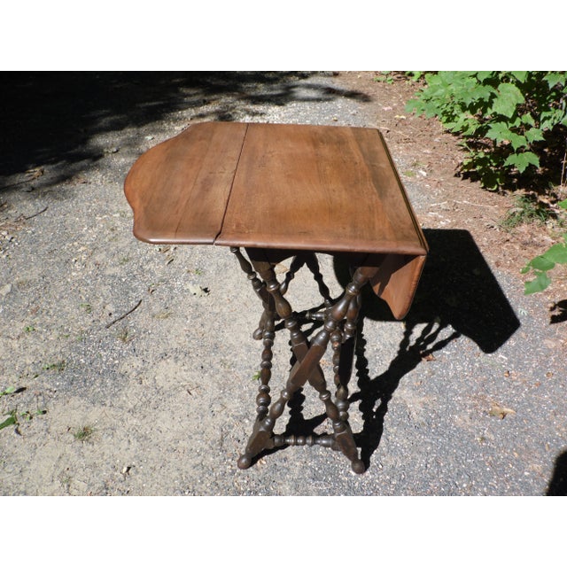 Wood Vintage Solid Wood Drop Leaf Gate Leg Kitchen Dining Table Console Table For Sale - Image 7 of 12