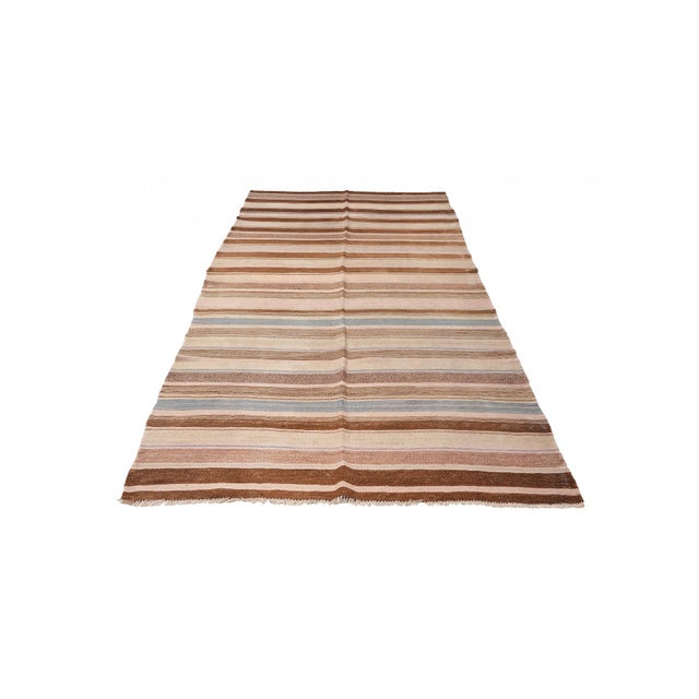 Mid-Century Modern Striped Vintage Brown Kilim Rug - 4`8″ X 11`7″ Ft. For Sale - Image 3 of 6