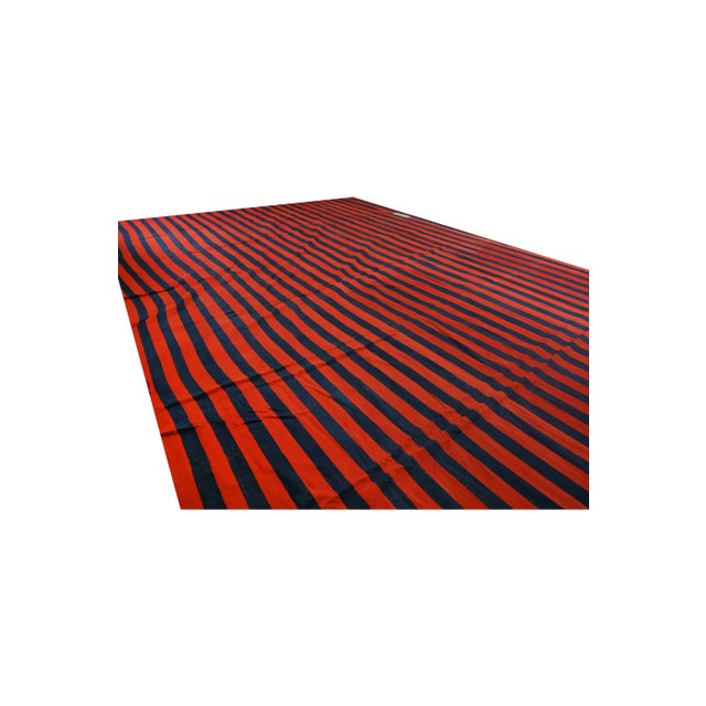 Traditional 1950s Vintage Dhurrie Flat Weave in Blue & Red Stripes by Rug & Kilim For Sale - Image 3 of 7