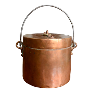 French Antique Copper Lidded Cooking Pot Stock Pot Cauldron Primitive Cooking