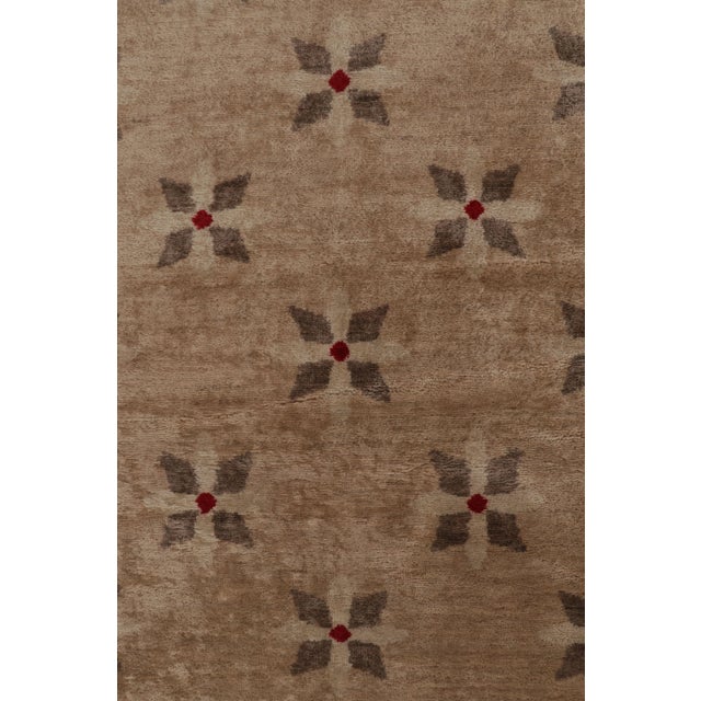 Rug & Kilim’s French Art Deco Style Square Rug in Beige-Brown With Florals For Sale In New York - Image 6 of 8
