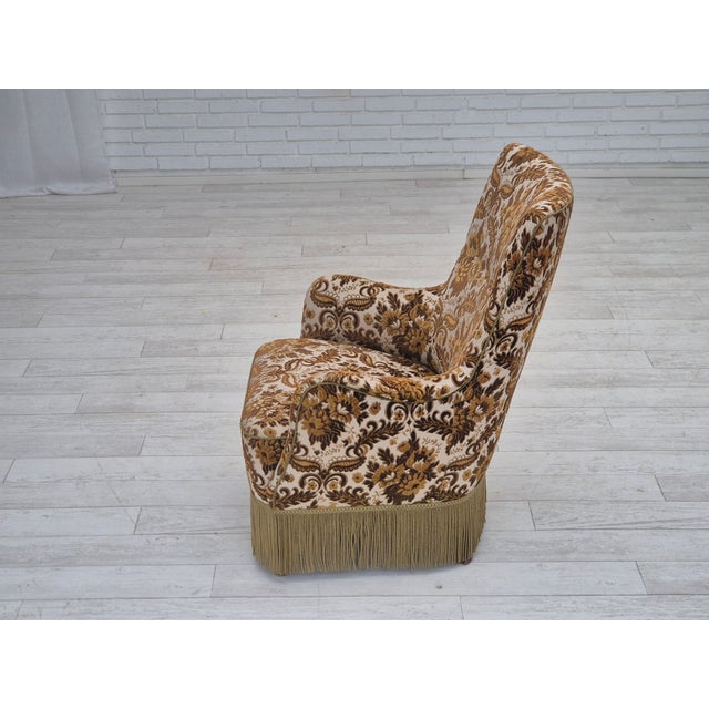 Danish Highback Armchair in Furniture Velour Fabric & Ash Wood, 1960s For Sale - Image 11 of 18