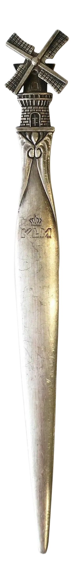 Art Nouveau KLM Airlines Sterling Silver Plate Windmill Letter Opener