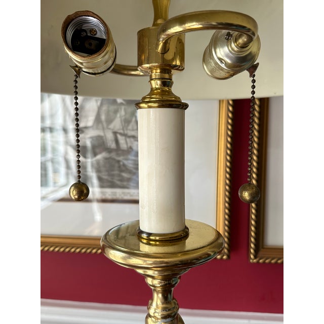 Frederick Cooper Classic Brass Table Lamp With Red Tole Shade and Twisted Base For Sale - Image 4 of 9