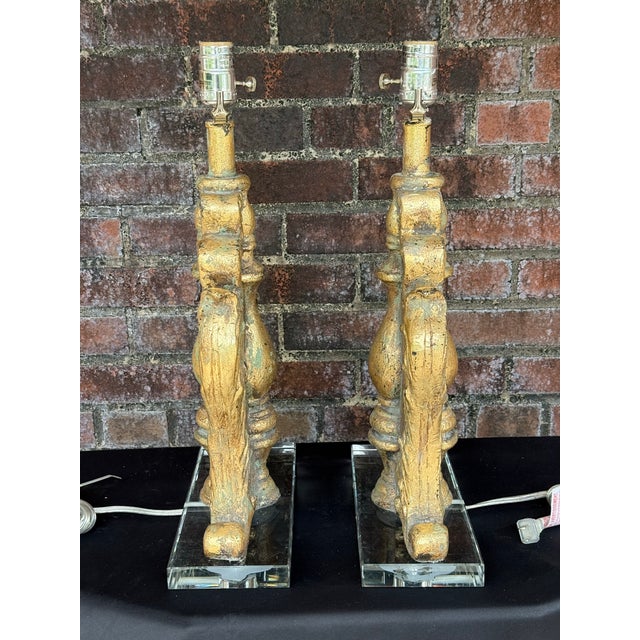 1990s Gold Leaf & Verdigris Newly Painted Table Lamps by Turtle and Crane - Hollywood Regency For Sale - Image 9 of 17