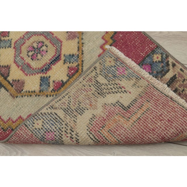 1970s Turkish Bohemian Style Geometric Oushak Doormat Rug For Sale - Image 12 of 13