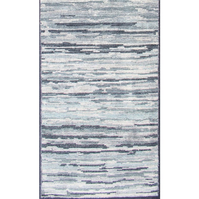 Early 21st Century Modern Runner Rug in Soft Gray With Subtle Blue Tones and Linear Pattern For Sale - Image 5 of 10