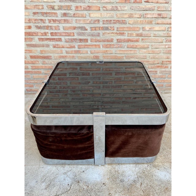 Mid 20th Century Square Smoked Glass and Steel Coffee or Side Table with Four Nesting Stools, 197 For Sale - Image 10 of 18