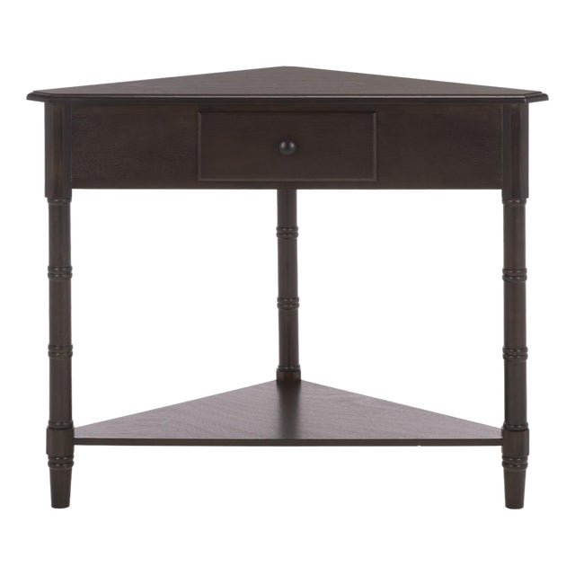 Gomez 1 Drawer 1 Shelf Corner Table in Dark Chocolate For Sale
