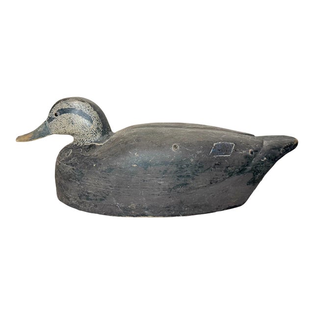 Large Antique Hand Carved Wood Folk Art Bluebill Drake Duck Decoy Bird Sculpture For Sale